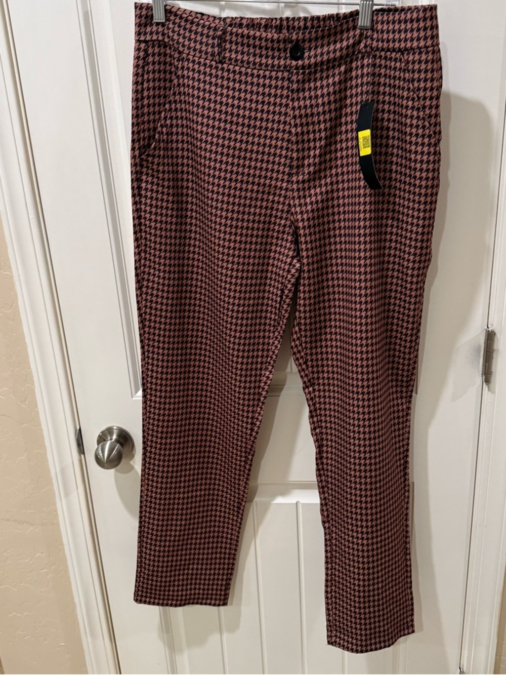 Lars Amadeus Houndstooth Pants Women Size 32 Orange Black NWT